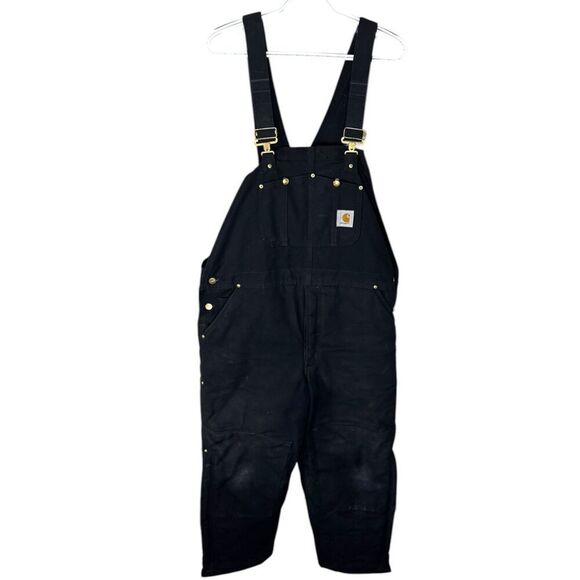 Carhartt Men Quilted Leg Lined Warm Bib Overalls Black Biberalls 40 x 29 - Picture 1 of 15